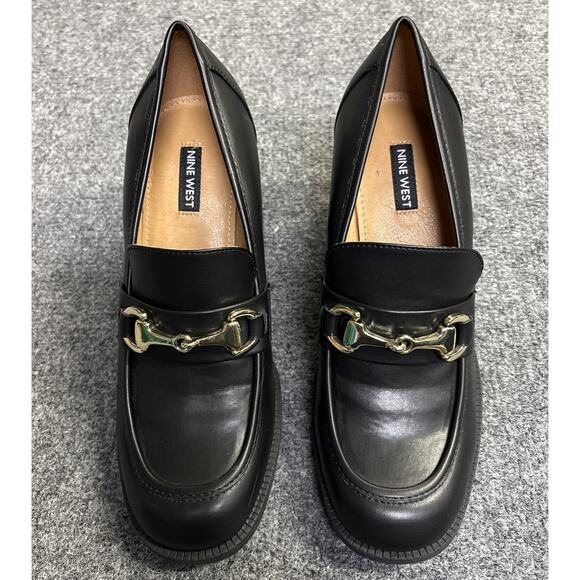 Nine West Women’s Black Slip-On Square Toe Chunky Heel Loafers Size 7.5M - Picture 2 of 6